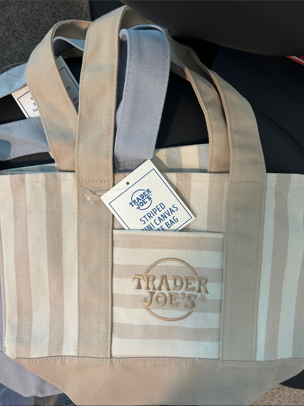 Trader Joe's Beige Striped Canvas Tote Bag
